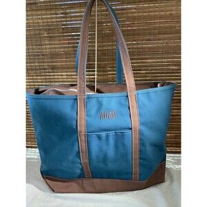 Vtg LL Bean Boat And Tote Bag Canvas USA Made X Large Embroidered Mimi Grn/brown